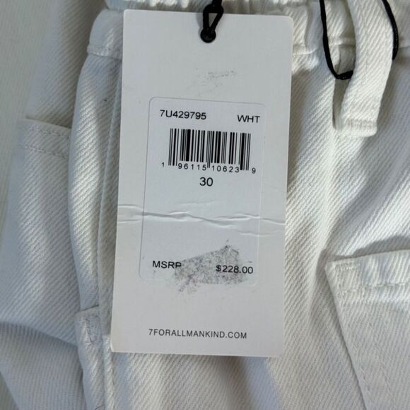 7 For All Mankind NWT White Paper Bag Waist Tapered Balloon Leg Crop Jeans Sz 30 - Picture 11 of 11